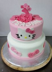Cute 2 tier Hello Kitty Birthday Cake with Pink #3 on top for Three year-old.JPG