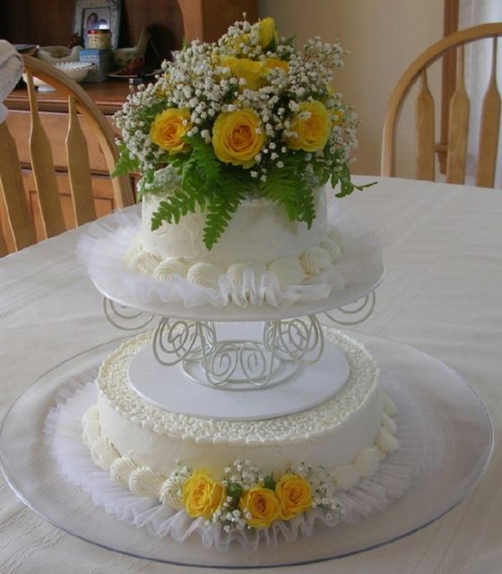 50th Anniversary Cake with fresh flowers with yellow roses.jpg
