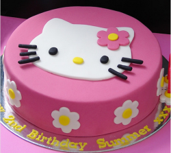 Hot pink Hello Kitty with cat white face with lily flowers.PNG