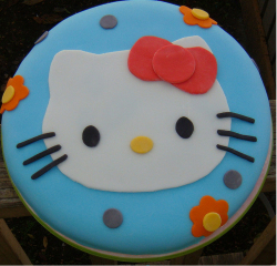 Blue Hello Kitty cake with cat face on the top_very cute Hello Kitty cake decor ideas.PNG