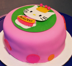 Bright colored Hello Kitty cake with hot pink and green.PNG