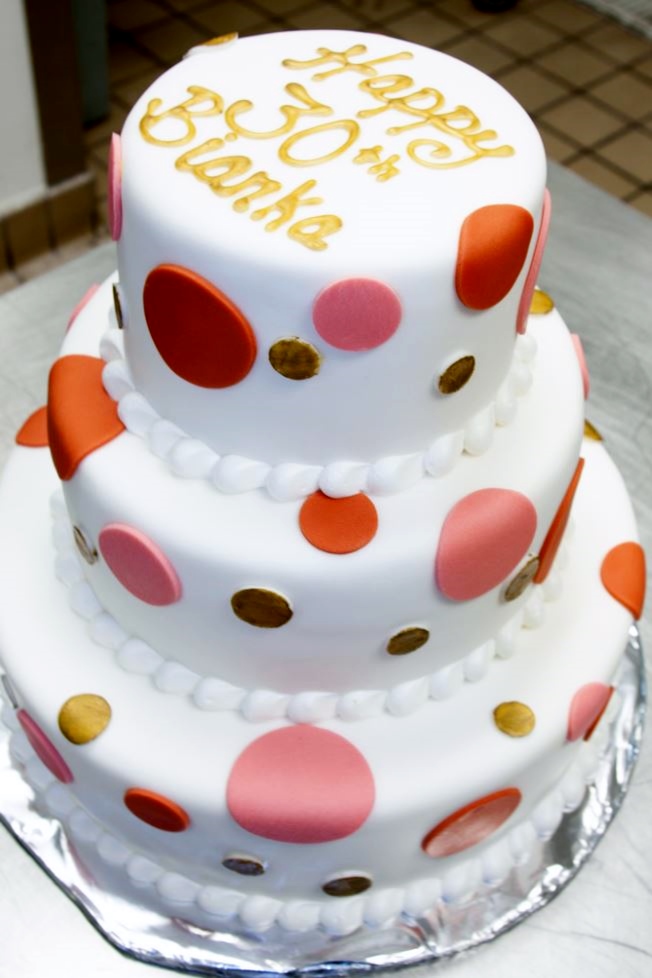 3 tier round white pokadot 30th birthday cake.JPG