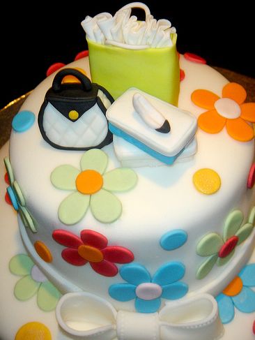 Shoe and purse birthday cake with flowers.JPG