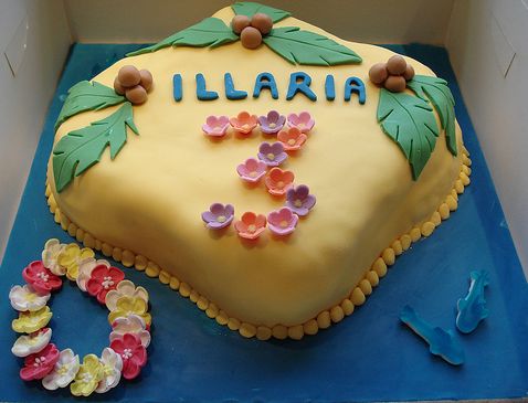 Island theme birthday cake with jelly sharks and flowers.JPG
