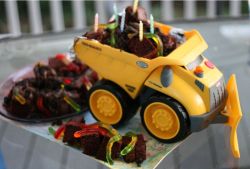 Toy truck with mini chocolate birthday cakes.JPG