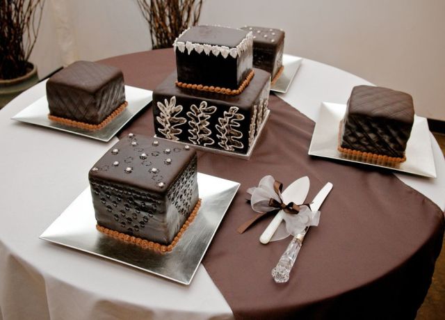 Elegant chocolate wedding cake cubes.JPG