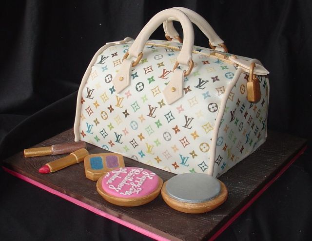Louis Vuitton Handbag Birthday Cake with lipstick and makeup.JPG