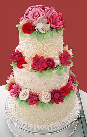 Colorful flowers wedding cake