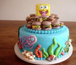 Spongebob Squarepants cake with crabby patties and marine life.JPG