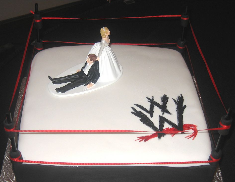 WWE Wrestling ring groom's cake.JPG