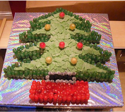 Christmas Tree Cake with red and yellow candy.JPG