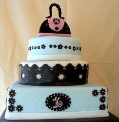 Sweet 16 birthday in three tiers with purse topper.JPG