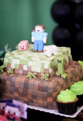 Minecraft Cake in Two Tiers with Pig, Sheep & Creeper.JPG