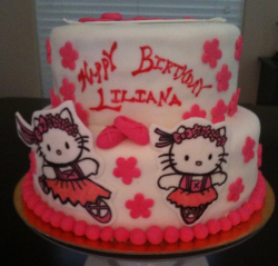 Two tiers Hello kitty ballet theme_Hello Kitty kids birthday cake pictures.PNG