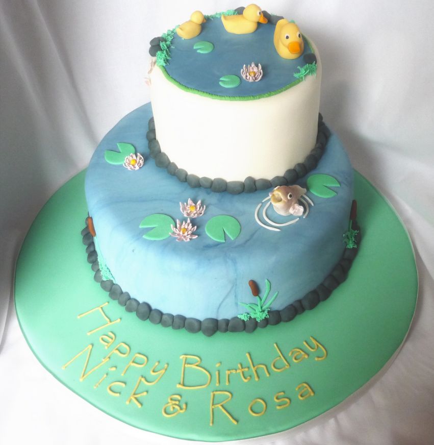 Duck pond two tier birthday cake for kids.JPG