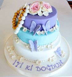 3 Tier Lavender Butterflies & Pearl Necklaces Cake for Woman.JPG