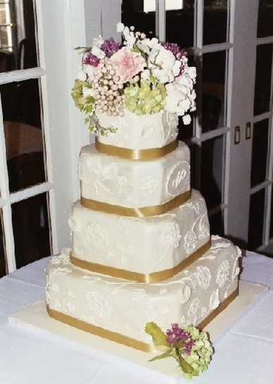 fancy wedding cake with flowers