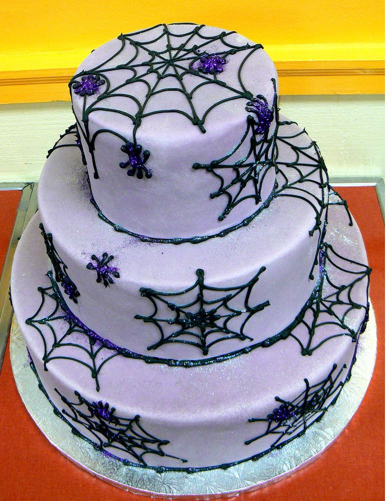 Purple spider web halloween cake photo.JPG