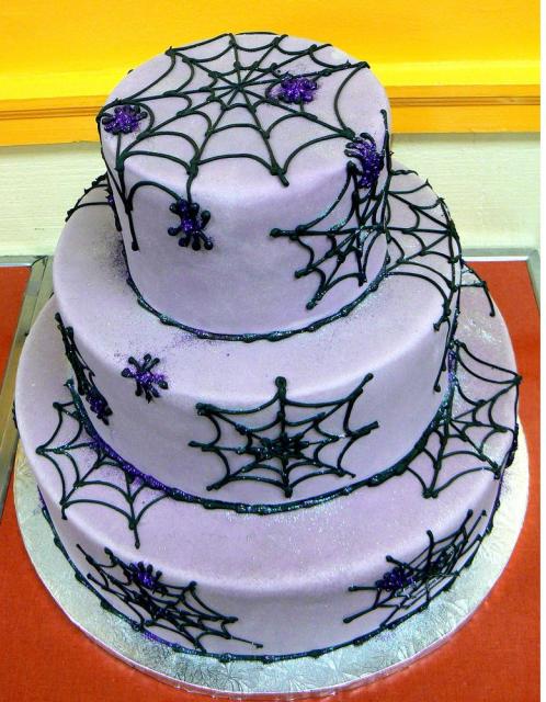 Purple spider web halloween cake photo.JPG