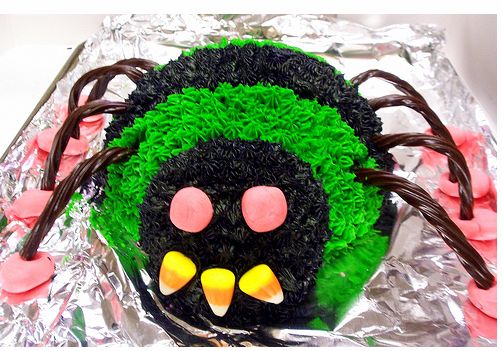Scary spider halloween cake in green.JPG