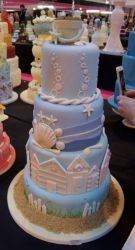 4 Tier Beach House Theme Cake with Sand Pail on top.JPG