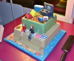 Camping Beach & Concert Theme Birthday Cake in 2 Tiers.JPG