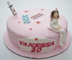 Nurse Theme Birthday Cake in Pink with Pills and Syringe.JPG