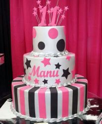 3 Tier White Pink and Black Birthday Cake for 11 Year-old.JPG