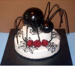 Picture of halloween cake with gaint spider topper.JPG