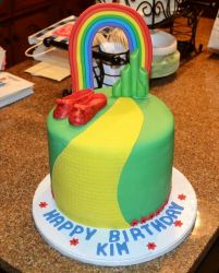 Wizard of Oz Rainbow Theme Cake with Red Shoes for Woman Birthday.JPG