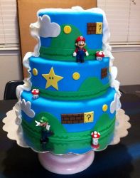 Nintendo Mario Brothers 3 Tier Birthday Cake with Luigi.JPG