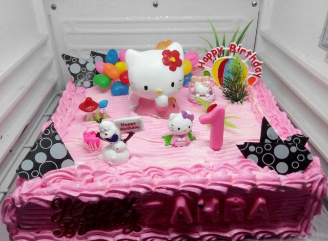 Pink Strawberry Cream Hello Kitty First Birthday Cake.JPG