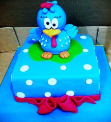 Cake of Cute Blue Bird on top of Gift Box with Red Bow.JPG