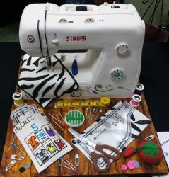 Singer Sewing Machine Cake with Sewing Tools on Table.JPG