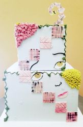 Abstract Surrealism Art 2 Tier Cake.JPG