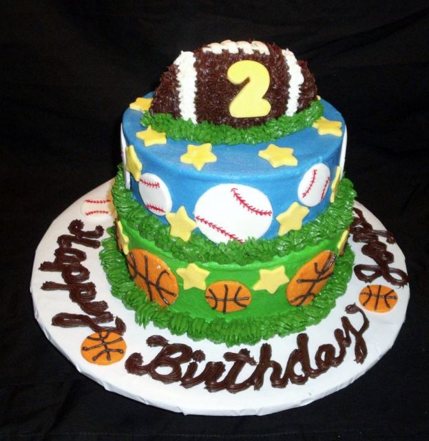 Home-made 2 tier Sports Theme Cake for 2 year old.JPG