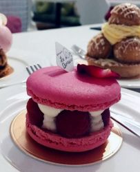 Pink Velvet Mini-Sandwich Cake with White Cream & Rasberries.JPG