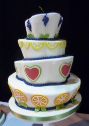 Topsy Turvy Tropical Fruit Slice Theme 4 Tier Cake.JPG