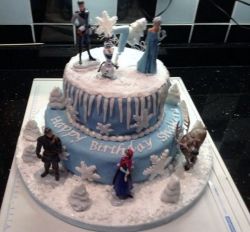 Disney Frozen theme 2 Tier Cake with Characters including Olaf & Elsa.JPG