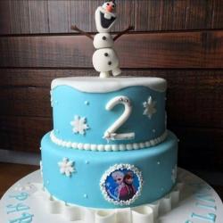 Frozen Theme Second Birthday Cake in Two Tiers & Olaf on top.JPG