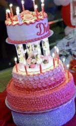 Pink Flower Theme Multi-Tier Birthday Cake for Woman with Pillar Vases.JPG