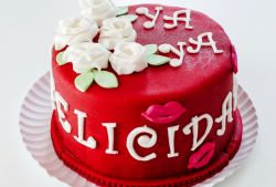 Red Round Cake with Lipstick Lips & White Flowers.JPG