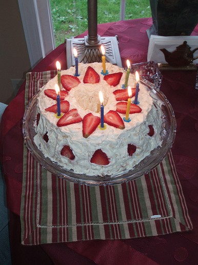 White Birday Cake with strawberries and candles.jpg