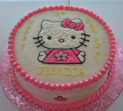 Round Hello Kitty cake with Hello Kitty cake topper.PNG