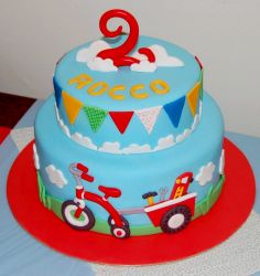 Two tier Tricycle Theme Birthday Cake with Flags for Two Year-old.JPG