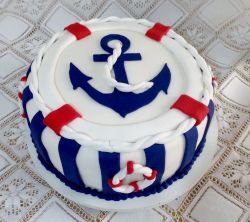 Nautical Theme Birthday Cake with Blue Anchor & Life Ring.JPG