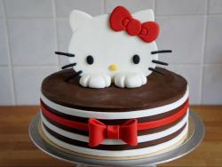 Cute Hello Kitty Striped Chocolate Cake with Red Bow.JPG