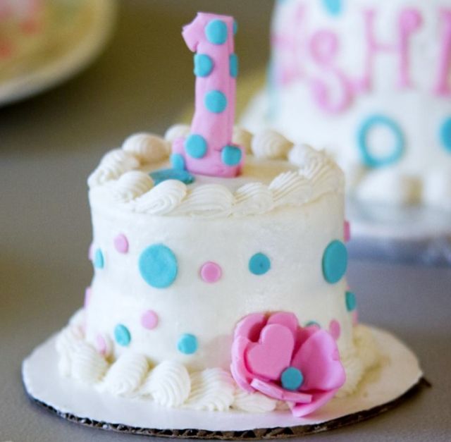 White Mini-Birthday Cake with Number One for 1 year-old Girl.JPG