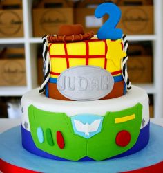 Disney Toy Story Theme 2 Tier Second Birthday Cake.JPG