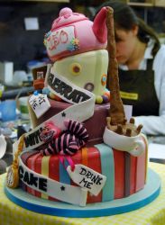 Alice in Wonderland Theme  4 Tier Topsy Turvy Cake.JPG